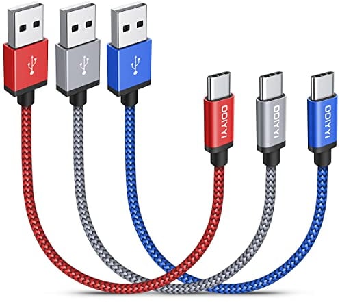 Short USB A to USB C Cable 0.3M 3Pack, 30cm Type C Charger Cable Fast Charging Lead Nylon Braided for iPhone 15/15 Pro, Samsung, Android Auto, Car Charger, Power Bank
