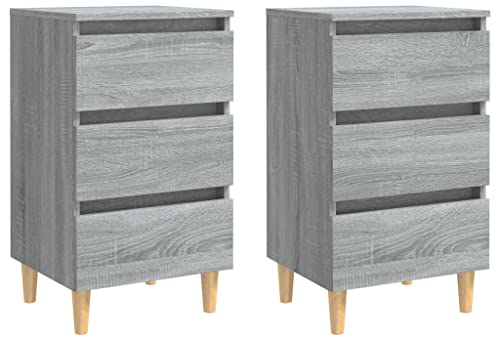 vidaXL 2X Nachttisch mit Massivholz-Beinen Nachtschrank Nachtkonsole Nachtkommode Schlafzimmer Schrank Kommode Grau Sonoma 40x35x69cm