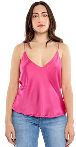 m modáh Top Colorato con Spalline in Raso da Donna, 100% Made in Italy, Taglia TU Colore Fucsia