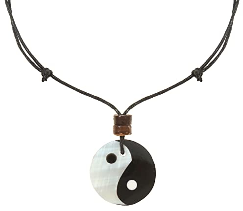 Made by Nami Surfer Halskette mit Anhänger & Kokosnuss Perle - Herren Surfer-Kette Verstellbar mit Holz-Perle - Handmade Strand-Schmuck - Wasserfest - Sommer-Schmuck Männer Halsschmuck (Yin Yang)