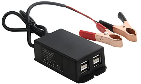 DC-Konverter mit Batterieclip, Autobatterie Ladegerät 12V 24V auf 5V KFZ Batterieladegerät USB Netzteil Buck Regler Ladegerät mit 4 Anschlüssen DC Ladegerät für Auto Motorrad PKW Boot