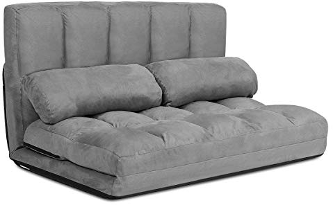 DREAMADE Klappbares Schlafsofa mit 2 Rückenkissen, Klappsofa mit Bettfunktion, Schlafsessel in 6 Stufen verstellbar, Bettsofa für Wohnzimmer Schlafzimmer Balkon