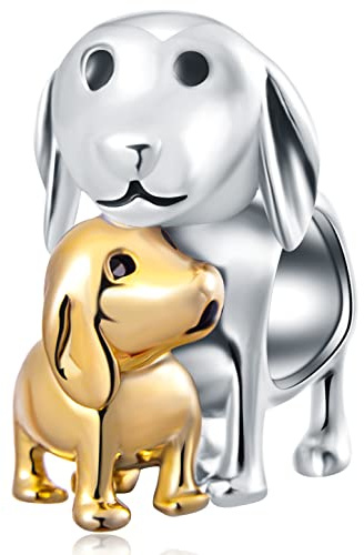 GLOWDAS Golden 2-Tone Hund Mutter und Baby Charm passt zu Pandora Armband