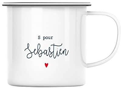 Tazza in metallo smaltato iniziali e nome o testo personalizzato celebrazione personalizzata idea regalo di compleanno minimalista