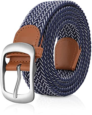 XZQTIVE Stoffgürtel Stretchgürtel Elastik Flechtgürtel Geflochtener Elastischer Dehnbarer Gürtel für Damen und Herren, blau weiß, L 84cm-94cm(110cm)