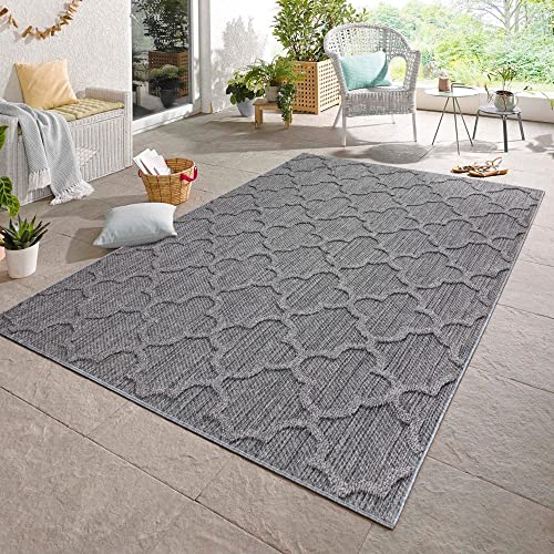 Carpetsale24 In- & Outdoor Teppich Wetterfest 160x230 cm Sisal Optik Grau - Teppich Waschbar, Wasserfest, Pflegeleicht und Flachgewebe - Ideal für Balkon, Garten, Terrasse und als Küchenteppich