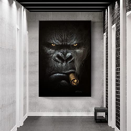 GEMMII Singe Fumée Cigarette Drôle Affiche Animal Peinture Toile Art Imprimer Moderne Mur Photo Impressions Décor À La Maison 80x120cm Sans Cadre
