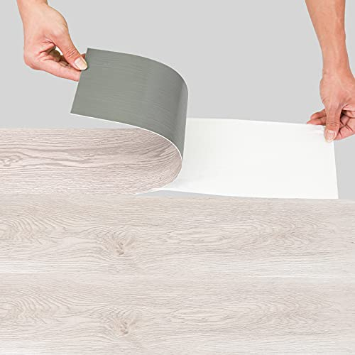 Gimisgu PVC Bodenbelag Selbstklebend 0,98 m² Selbstklebende Fliesen Weiß Oak Vinyl Laminat Holzoptik 7 Fliesen Rutschfeste für Küche Wohnzimmer Badezimmer