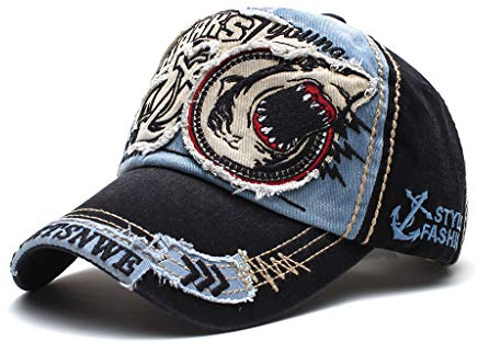 QICHEN Trucker Cap Herren Basecap Vintage Distressed Kappe Unisex (Blau-A)
