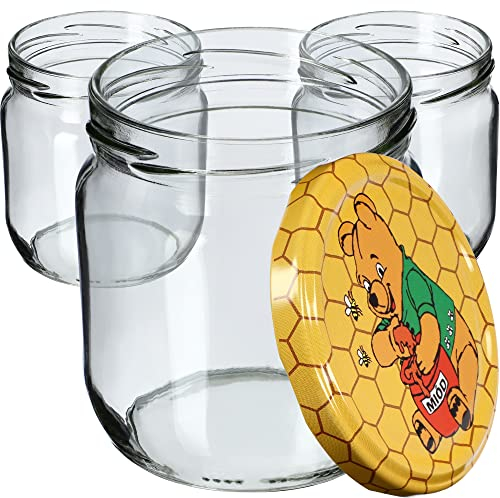 KADAX 12st Einmachgläser 425ml mit Schraubdeckel fi82 mm für Einlegen, Einmachen, Konservieren und Mahlzeitenvorbereitung - Luftdichte Twist-off Gläser (Winnie Puuh/12 St.)
