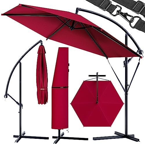 Kingsleeve® Parasol déporté inclinable rouge Ø 300cm Pare-soleil en aluminium avec manivelle housse Protection solaire jardin
