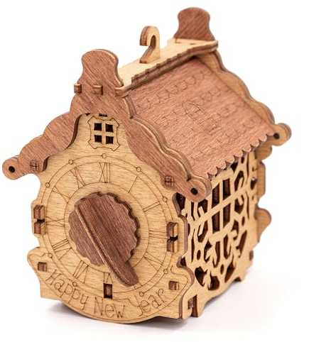 iDventure Happy New Year Box – Bausatz aus Holz - 3D Puzzle -Weihnachtsbaumschmuck - Knobelspiel - Geduldspiel - Logikspiel 3D Holzpuzzle Geschenkverpackung Weihnachten
