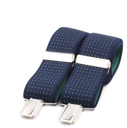 El mono con pajarita Bretelle uomo eleganti fatte a mano in Spagna. Bretelle da uomo per pantaloni | 3 clip extra-forti | Colore blu e Pois verdi. (Azul-Verde 2)