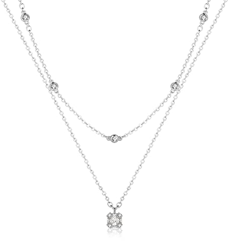 Mesovor Diamant Kette für Damen, Zierliche Goldkette 18 Karat Vergoldete Mehrlagige Halsketten | Quadrat Träne Kreuzen Perle Tropfen Halskette Schmuck Geschenke für Mädchen (Quadratisch cz-silber)