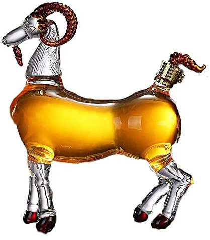 Dekanter in Schafform, Whiskyflasche, Ziegenglas, mundgeblasene Glasflasche mit hohem Borosilikatgehalt, transparente Flasche