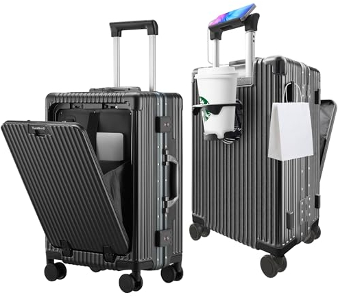 TurelinnG Handgepäck Koffer, 20 Zoll Aluminiumrahmen, Hauptkörper (PC) Koffer mit Spinner-Rädern, Hard Carry-on Koffer & Trolleys(Grau)