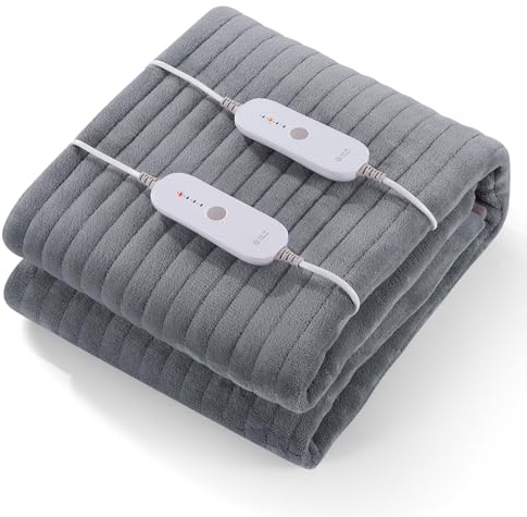 Wärmeunterbett 160 x 140 cm mit Abschaltautomatik, 4 Temperaturstufen und 2 Temperaturzonen mit abnehmbarem Controller, Schnelle Aufheizung, Einfache Fixierung auf Matratze