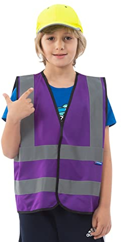 AYKRM Warnweste Kinder Lila Sicherheitsweste für Kinder Warnweste Reflektierendes WarnschutzWeste Lila 10-14 Jahre