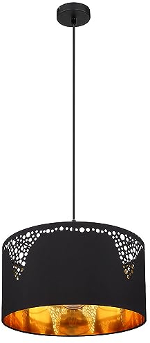 GLOBO Pendellampe Hängelampe schwarz Esstisch goldfarben rund Wohnzimmerleuchte, Textil schwarz, App Steuerung CCT, 1x Smart RGB LED 10W 806Lm, DxH 38x120 cm