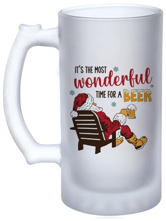 Its The Most Wonderful Time for A Beer, Santa, Xmas Gift, 16oz Frosted, Tankard, Stein, Pint Beer Glass/Mug.