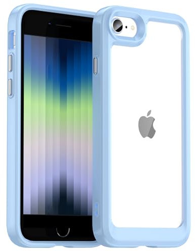 AWZHYDT for iPhone SE 2022 Case, [ 360 Full Rubber Bumper & Transparent Back Cover] Anti-slip and anti-fingerprint Cover for iPhone SE/7/8 4.7”(Blue)