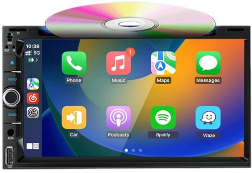 Autoradio Double Din sans fil Carplay & Android Auto, écran tactile de 6,95 pouces, lecteur CD/DVD pour voiture compatible commande vocale/Bluetooth5.2/RDS/AM/FM/Mirror Link/SWC/USB/AUX/MIC/DSP