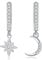 Zolkamery Dangle Hoops Earrings, 925 Sterling Silver Hoop Earrings for Women Girls, Hypoallergenic Huggie Drop Earrings with Moon Star Pendant, Fashion White Gold Plated Zirconia Hanging Earrings
