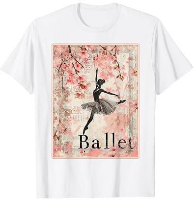 Vintage Floral Ballerina Pose Ballet Dancer Barre T-Shirt