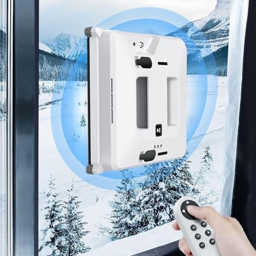 QFGain Electric Window Cleaning Robot, Cordless Window Vacuum Cleaner, with Power Failure Protection and Safety Rope 3000Pa Suction Automatic Water Spray