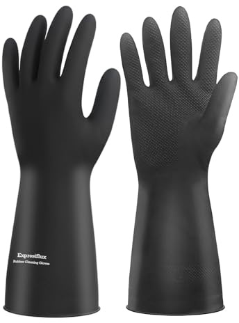 Exprosiflux Thick Rubber Cleaning Gloves - 2 Pairs Black Rubber Gloves Dishwashing Large Non-Slip Kitchen Gloves Dishwashing Reusable Cleaning Gloves Waterproof Heavy Duty (2P,L)