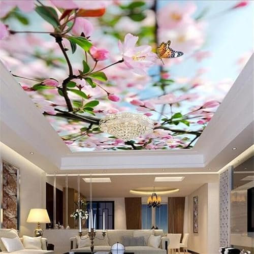SABORR Selbstklebende PVC Fototapete 3d wohnzimmer tapete rosa kirschblüte schmetterling schlafzimmer decke dekorative kunst sticker