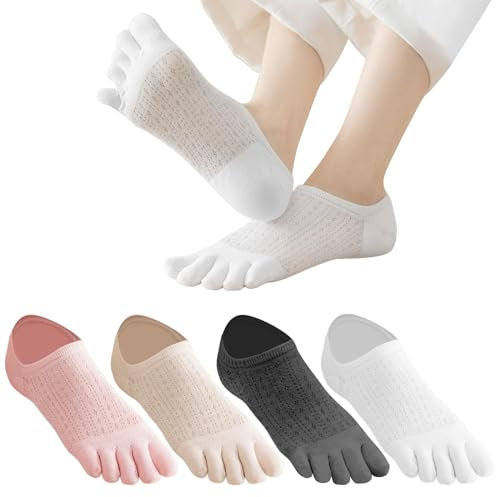 ZOCONE 4 Paires Chaussettes Doigt de Pied Femme, Chaussettes Orteils Séparés Femme, Respirant et absorbant la transpiration de Sport en Coton (34-38)