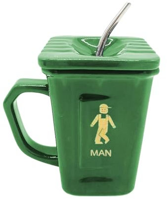 Gobelet poubelle avec couvercle, tasse de toilette, tasse à café - 450 ml - Gobelet amusant avec anse - Tasse à café de toilette avec couvercle en forme de WC - Vaisselle de recyclage de bureau pour