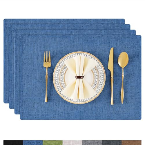 Homaxy Tischsets Abwaschbar 4er Set, Stoff rutschfest, Blau | Doppelseitiges Leinenoptik Platzsets, Abwischbar Hitzebeständig Platzdeckchen, für Küche & Esszimmer