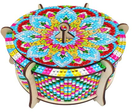 Demiawaking Klassische Mandala Diamond Painting Schmuckkästchen Aufbewahrungsbox DIY Diamant Malerei Schmuckaufbewahrung Holz Organizer Box Geschenke (S)