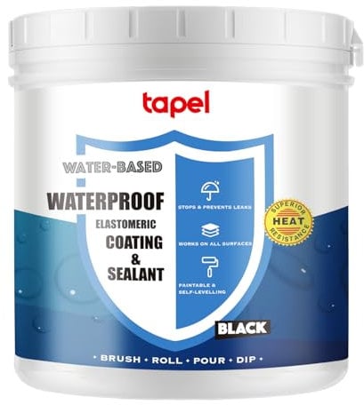 Tapel Flüssiggummi-Wasserdicht-Dichtstoff – 3X Stärker – Schwarz 1kg für 1m² – Professionelle Dach- & Betonbeschichtung, Innen-/Außen-Leckreparatur, Rissfüller, Wetterbeständiger Schutz