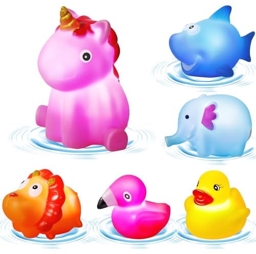Jovicos Badespielzeug Baby, 6 Stück LED Tier Badewannenspielzeug Baby, Wasserspielzeug Badewanne Spielzeug Kinder, Leuchtet Sensorik Spielzeug, Geschenke für Jungen und Mädchen