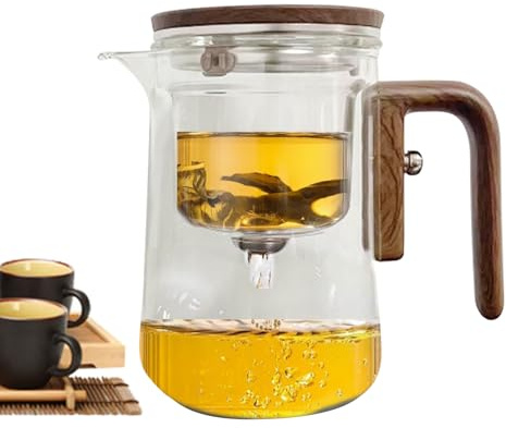 de vidrio, infusor de té de vidrio con infusor | Jarra transparente resistente al calor con mango de madera | Hervidor de té a prueba de fugas para apartamento, lugar de trabajo
