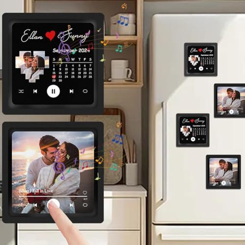 Generic Custom Music Album Fridge Magnet with Photo, Personalised Music Fridge Magnet Can Play Songs and Adjust Volume, Personalized Picture Magnets with Date for Refrigerator