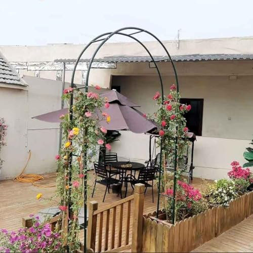 MISKYN 1.2M 1.4M 1.8M Black Metal Garden Arch, Heavy Duty Rose Arch, for Various Climbing Plant, Outdoor Garden Lawn Backyard Archway Decoration,Black,W1.2M*H2.2M