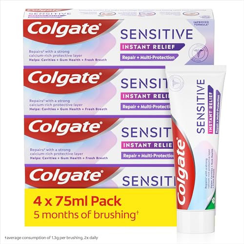Colgate Sensitive Instant Relief Repair + Multi-Protection Toothpaste 4X 75ml Multipack - Instant Sensitivity Relief* - Cavity Protection + Gum Health - Repairs Sensitive Areas of Teeth**