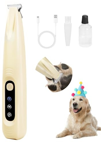FURBONA Hundepfoten-Trimmer, 18mm leise Schermaschine mit LED und USB-C | 18mm breite Klinge, LED-Licht, USB-C wiederaufladbar, LED-Display, 35dB leise, IPX4 spritzwassergeschützt
