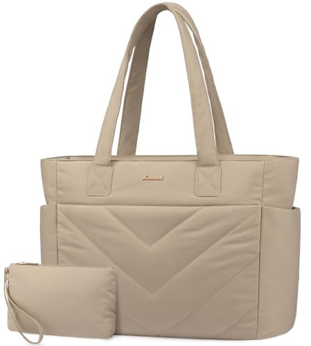 LOVEVOOK Laptoptasche Damen 15,6 Zoll, Handtasche Groß Shopper Tasche Arbeitstasche Puffer Bag, Lehrertasche Schultertasche Tote Handbags Women für Uni Business Schule, Khaki