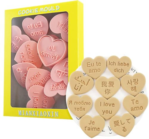 Lot de 10 emporte-pièces en plastique en forme de cœur avec inscription « I Love You » pour la Saint-Valentin