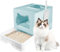 Trintion Cat Litter Box with Hooded, Large Space Foldable Cat Litter Tray, with Slide-Out Tray and Scoop (Blue)