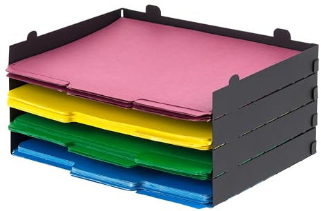 IRIS USA Metall-Briefablage, Papier-Organizer, 4 Stück, für Briefe/A4-Aktenhalter, Papierkorb, stapelbar, Schreibtisch-Ordner, Papierkorb, Regal für Bürobedarf, Heimarbeit, Schwarz