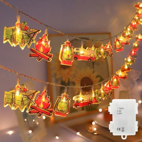 AGOTD Camping Lichterkette Außen Batterie, 3M 20LEDs Warmweiß LED Lichterketten mit Timer, IP65 Wasserdicht Wohnwagen deko für Wohnmobil oder Zelt, Picknick Camping