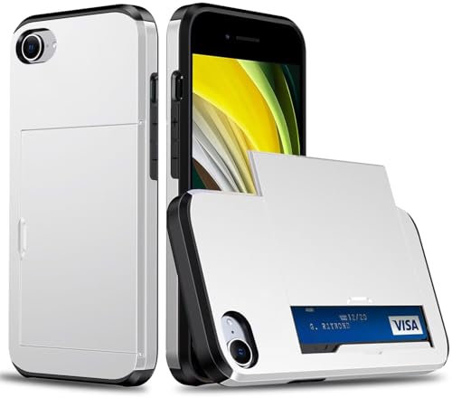 xinyunew Coque Portefeuille pour iPhone 6/iPhone 6s avec Porte-Cartes, Étui de Protection Téléphone Double Couche Antichoc, Fente Cachée Coulissante, Antichoc TPU+PC Housse Portefeuille - Blanc