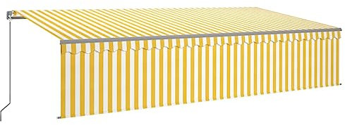 Willood Markise Manuell Einziehbar mit Rollo & LED Gelenkarmmarkise Einziehbar Markise 6x3 m Gelb & Weiß