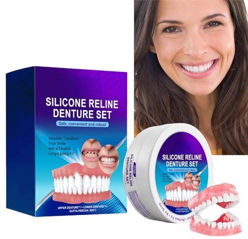 Soft Denture Reline Kit,Soft Dentures False Teeth Set,Silicone Reline Denture Set,Dentures for Upper & Lower Denture,Veneers Snap in Teeth,Clip in Veneers Teeth,False Teeth Set,Denture Repair Kit